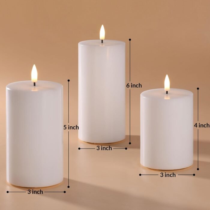 Eywamage White Real Wax Flameless Pillar Candles with Remote, Flickering Flat To... - Image 3