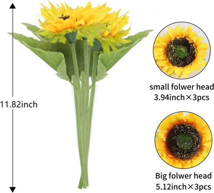 Artificial Sunflowers Arrangement Bouquet Bride Holding Flowers 6 PCS Home and W... - Image 3