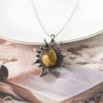 Tiger Eye Necklace, Natural Tiger Eye Stone Sun Pendant Necklace, Handmade Heali... - Image 3