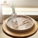 Hanobe Decorative Serving Tray Round: Farmhouse Coffee Table Decor Boho White Tr... - Image 4