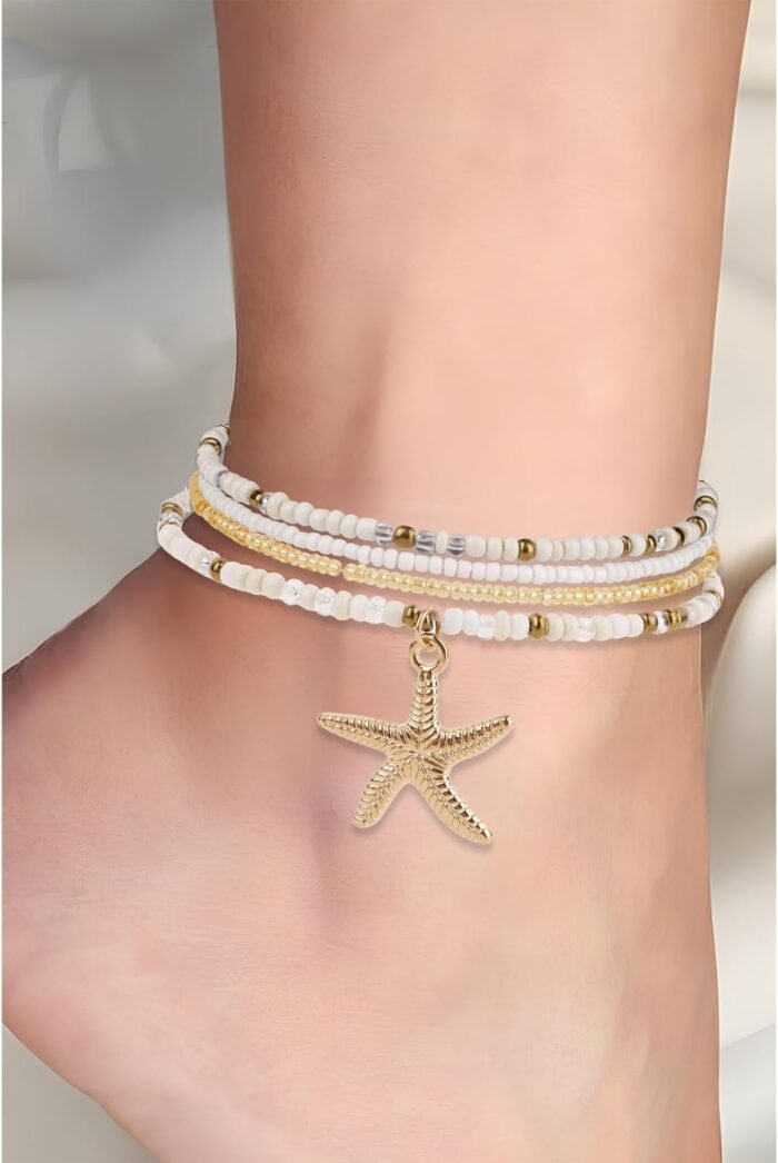 Shell Anklets for Women, Beaded Ankle Bracelets Set Cowrie Seashell Pearl Starfi... - Image 4