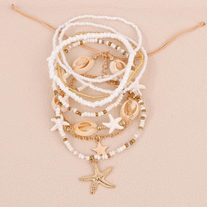 Shell Anklets for Women, Beaded Ankle Bracelets Set Cowrie Seashell Pearl Starfi... - Image 8