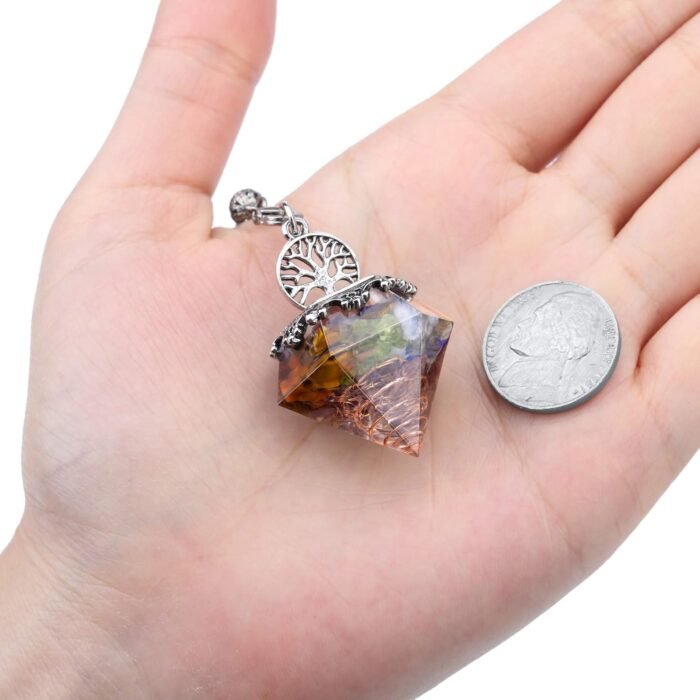7 Chakra Crystal Dowsing Pendulum Reiki Life Tree 6 Faceted Pointed Pendulum Scr... - Image 3