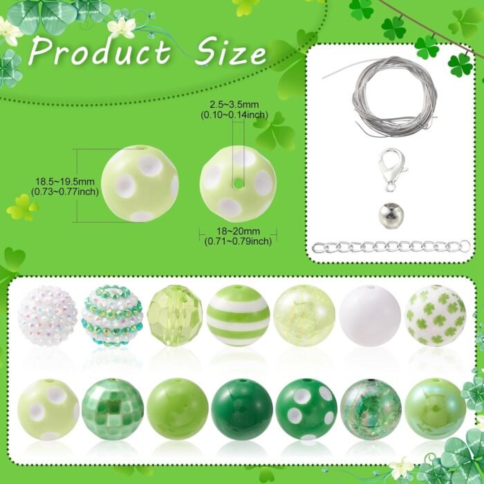 DanLingJewelry 50Pcs 20mm Green Round Bubblegum Beads Green St. Patrick's Day Be... - Image 3