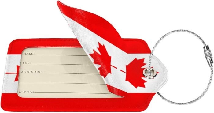 Luggage Tags, Canadian Flag Leather Suitcase Tags Identifiers ID Labels with Pri... - Image 3
