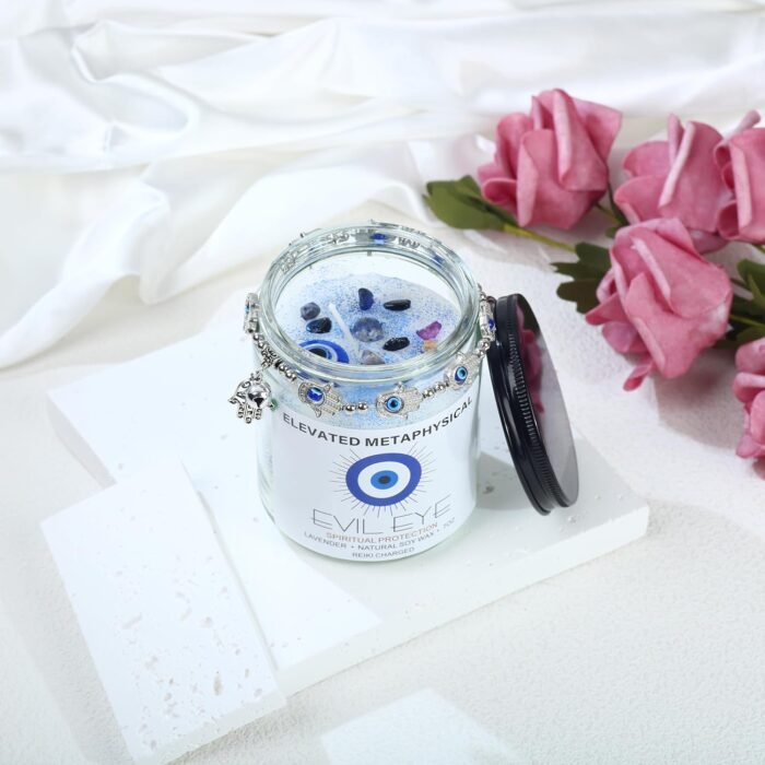 Evil Eye Candle with Crystals Inside - Evil Eye Decor, Healing Crystal Candle fo... - Image 3