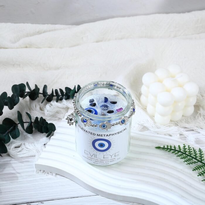 Evil Eye Candle with Crystals Inside - Evil Eye Decor, Healing Crystal Candle fo... - Image 5