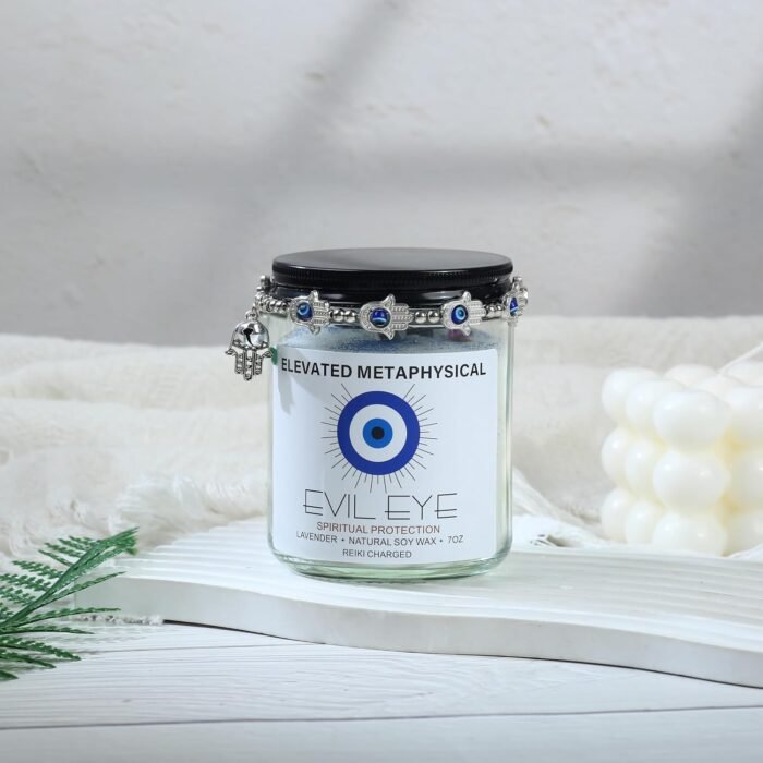 Evil Eye Candle with Crystals Inside - Evil Eye Decor, Healing Crystal Candle fo... - Image 6