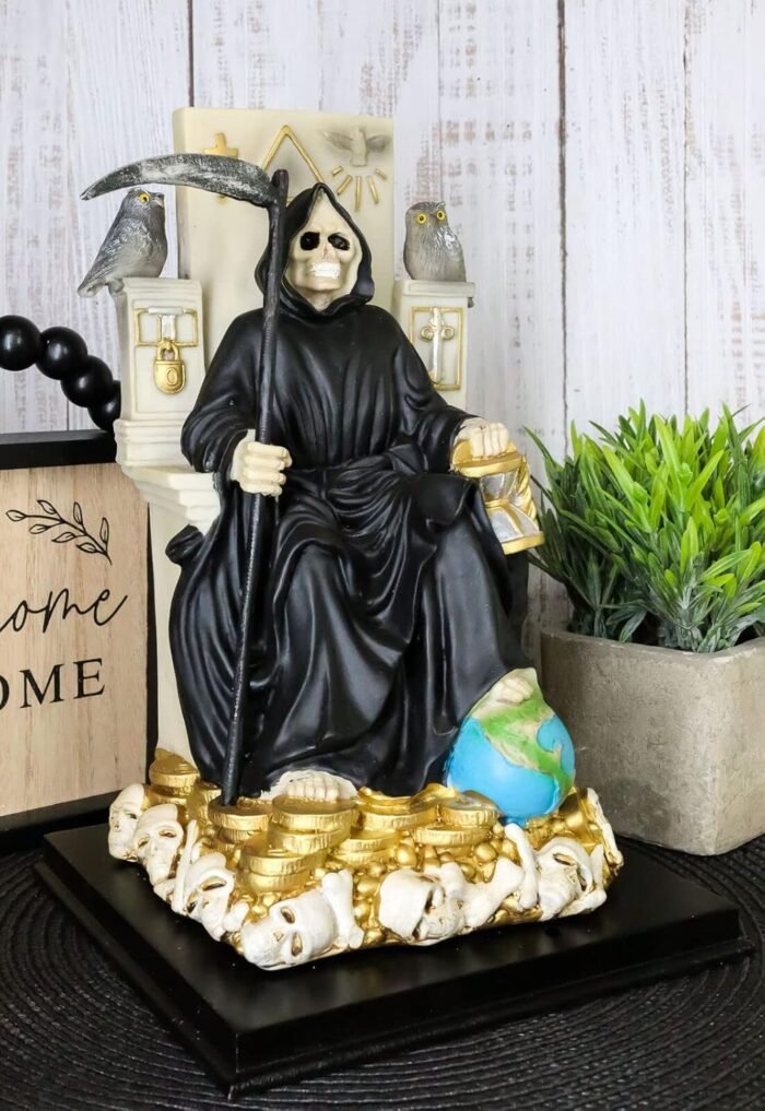 Ebros Gift Black Santa Muerte Holding Scythe Seated On Throne Altar Statue 10.5"... - Image 8