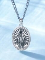 925 Sterling Silver St Michael/Virgin Mary Pendant Necklace, Religious Amulet Je... - Image 3