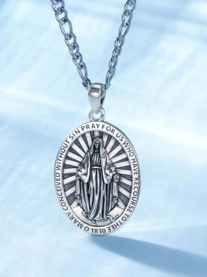 925 Sterling Silver St Michael/Virgin Mary Pendant Necklace, Religious Amulet Je... - Image 3