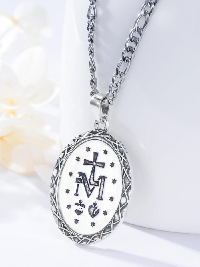 925 Sterling Silver St Michael/Virgin Mary Pendant Necklace, Religious Amulet Je... - Image 4