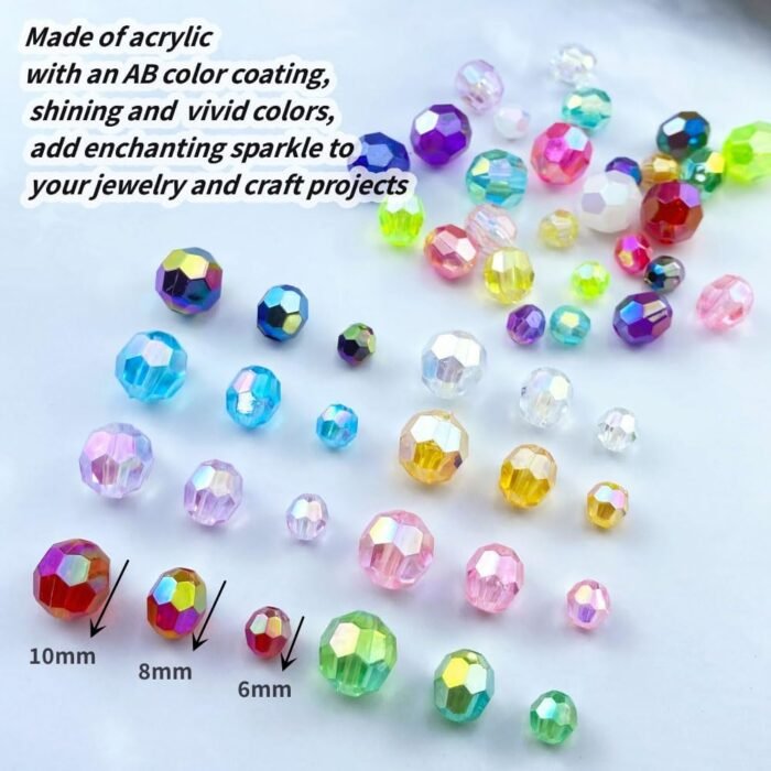 Jmassyang 400pcs 8mm Glossy Acrylic Faceted Beads AB Color Crystal Round Plastic... - Image 4