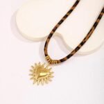 Gold Heart Necklace For Women Sun Pendant Statement Y2k Cheetah Vintage Chunky N... - Image 4