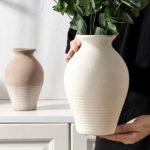 LUKA Ceramic Rustic Farmhouse Vase, 9.2 inch Whitewashed Terracotta Vase, Potter... - Image 4