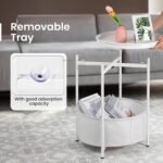Round Side Table, White End Table with Storage Basket, Metal Night Stand with Re... - Image 4