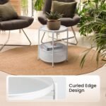 Round Side Table, White End Table with Storage Basket, Metal Night Stand with Re... - Image 5