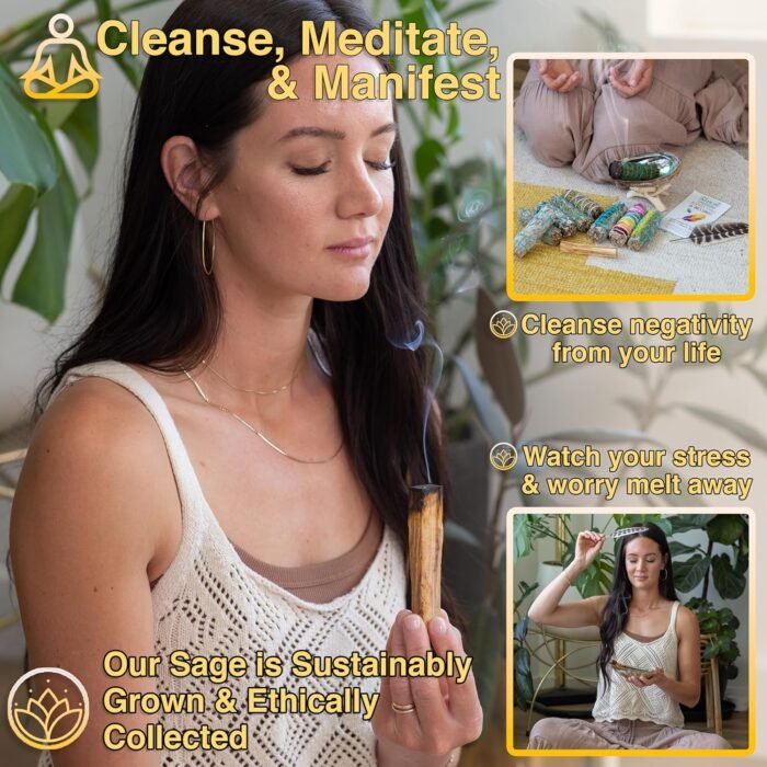 10 Sage Smudge Kit - Flower Sage, White Sage, Blue Sage, Yerba Santa, Cedar, Jun... - Image 3