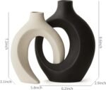Black and White Ceramic Vases Set of 2 for Home Decor Modern Boho Donut Flower V... - Image 3