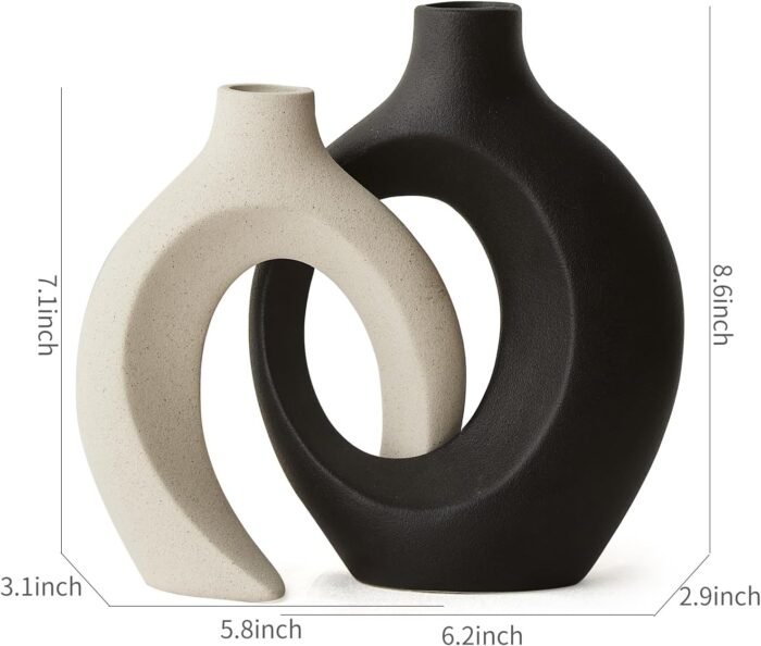 Black and White Ceramic Vases Set of 2 for Home Decor Modern Boho Donut Flower V... - Image 3