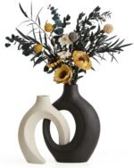 Black and White Ceramic Vases Set of 2 for Home Decor Modern Boho Donut Flower V... - Image 5