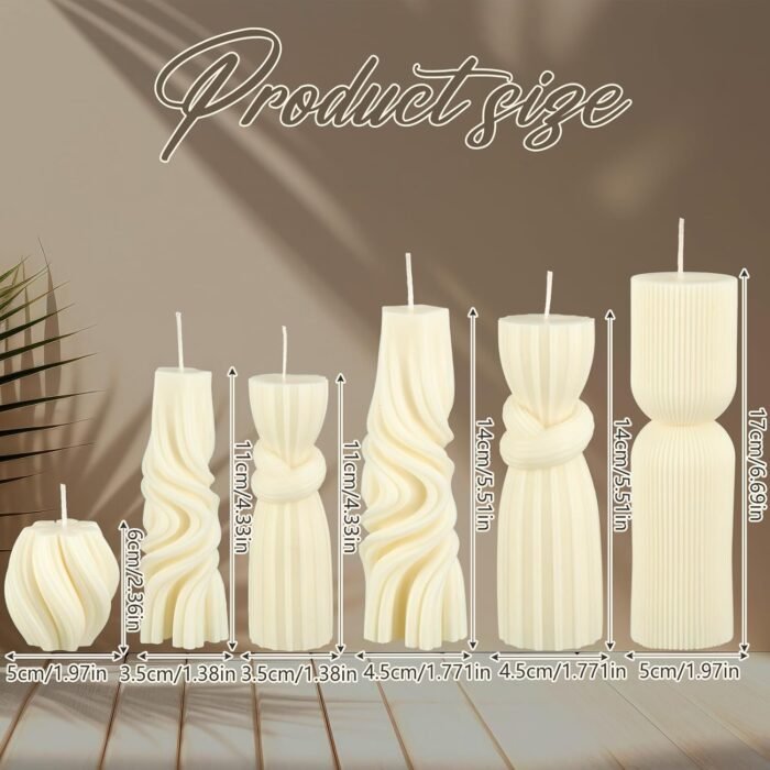 6 Pcs Pillar Candles Modern Aesthetic Ribbed Decorative Candle Set Cute Soy Wax ... - Image 3