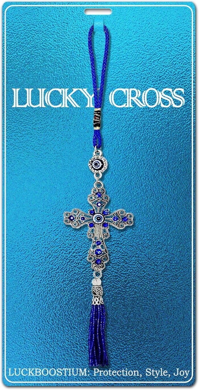 LUCKBOOSTIUM Cross Evil Eye Car Charm - Rearview Mirror Hanging Ornament, Crysta... - Image 3