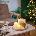 Hanobe Decorative Serving Tray Wood: White Washed Bead Round Tray Decor for Coff... - Image 3