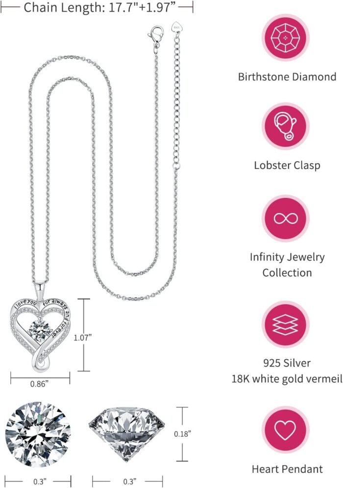 Jewelry for Women Wife Infinity Heart Birthstone I Love You Necklace S925 Annive... - Image 5