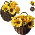 2-Pack Artificial Sunflower Wall Decor (Baskets Included) - Hanging Hand Woven B... - Image 2