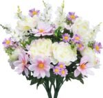 20.5inch Silk Artificial Spring Flowers 2 Bundles - White Peony, Purple Daisy Fa... - Image 2