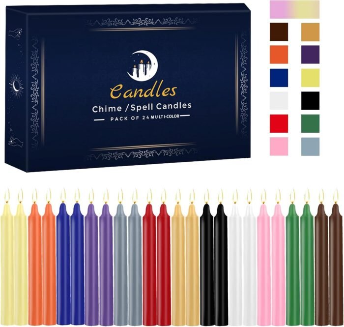 24 Pack Assorted Color Spell Chime Candles – Premium Mini Unscented Taper Candle... - Image 2