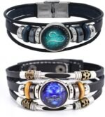 2Pcs Multilayer Constellation Zodiac Leather Bracelet Handmade Woven Zodiac Sign... - Image 2