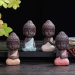 4 Pack Mini Cute Buddha Statue, Ceramic Small Adorable Monk Figurines, Yoga Mand... - Image 2