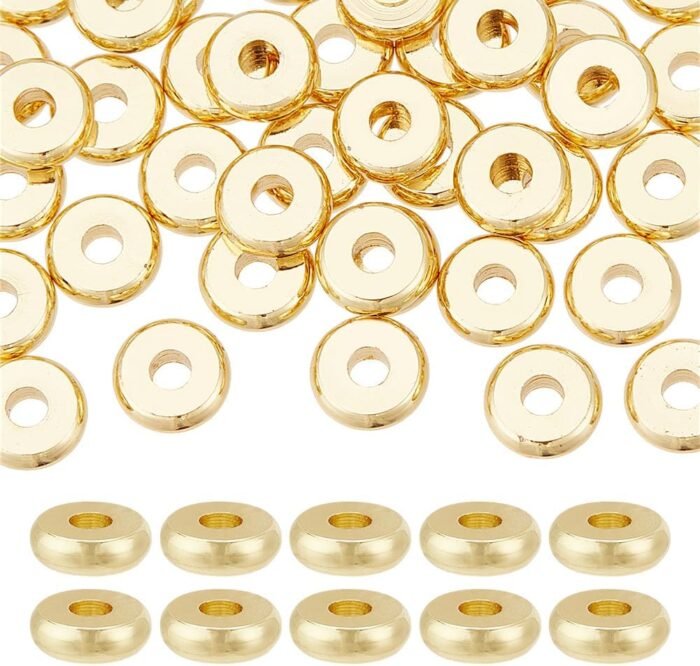 40Pcs 18K Gold Plated Beads 6mm Flat Round Loose Spacer Beads Metal Heishi Beads... - Image 2
