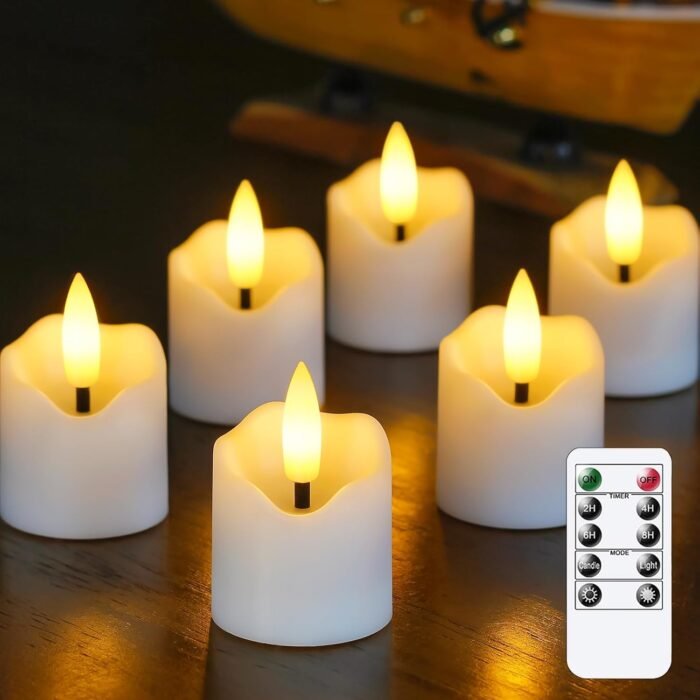 6 Pack Battery Operated Auto Daily Timer White Plastic LED Flameless Votive Cand... - Image 2