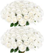 60 Pcs Artificial Roses Bulk Velvet Silk White Roses White Roses for Wedding Cen... - Image 2