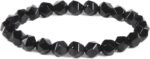 8mm Natural Gemstone Round Beads Triangle Faceted Charm Stretch Bracelet 6.5" - Image 2