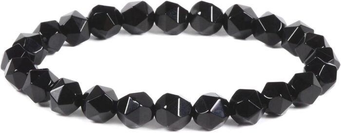 8mm Natural Gemstone Round Beads Triangle Faceted Charm Stretch Bracelet 6.5" - Image 2
