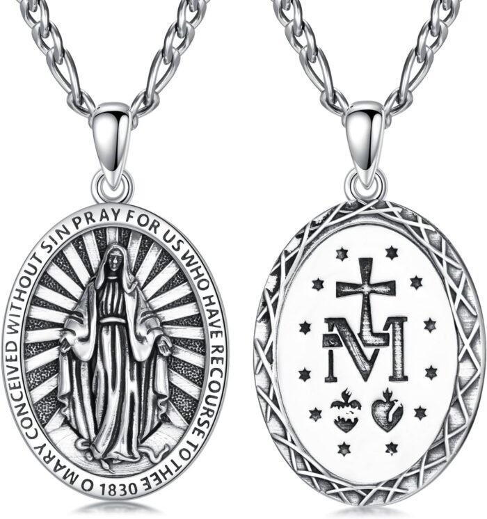 925 Sterling Silver St Michael/Virgin Mary Pendant Necklace, Religious Amulet Je... - Image 2