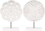 AXEARTE 2 Pack Wooden Carved Cutout Flower Medallion Sculpture, Rustic Distresse... - Image 2