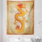 Ambesonne Dragon Tapestry Twin Size, Chinese Folk Elements Cartoon Style Serpent... - Image 2