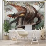 Ambesonne Fantasy World Tapestry, Dragons in Dark Sky Reptilian Serpent Beast An... - Image 2