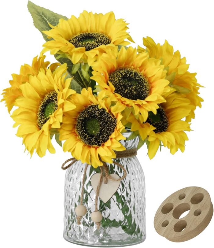 Artificial Sunflowers Flowers with Vase,Fake Flowers Bouquet for Sunflower Decor... - Image 2