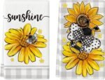 Artoid Mode Buffalo Plaid Sunflowers Bee Sunshine Spring Kitchen Towels Dish Tow... - Image 2