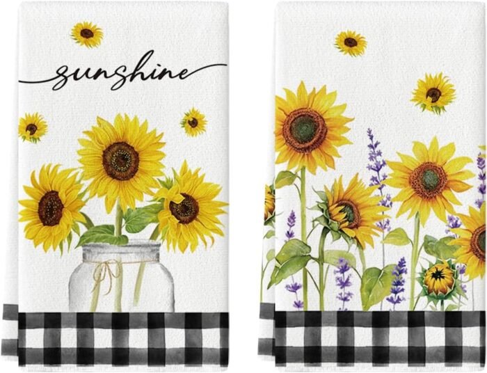 Artoid Mode Buffalo Plaid Sunflowers Sunshine Summer Kitchen Towels Dish Towels,... - Image 2