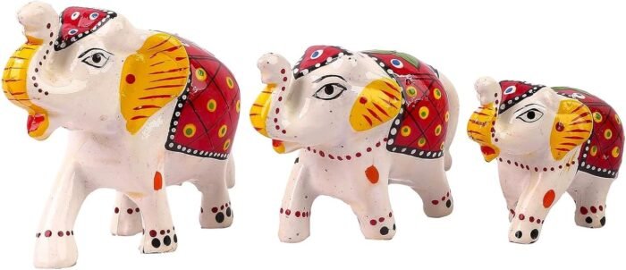 BINDNI 3Pcs Elephant Figurine Feng Shui Home Decor White and Red - Indian Handma... - Image 2