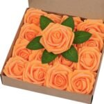 BLEUM CADE 16Pcs Artificial Flowers Fake Roses with Stems, Orange Boxed Foam Ros... - Image 2