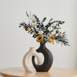 Black and White Ceramic Vases Set of 2 for Home Decor Modern Boho Donut Flower V... - Image 2