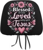 Blessed by God Loved Led by Spirit Jesus Floral Car Head Restraint Cover for Uni... - Image 2